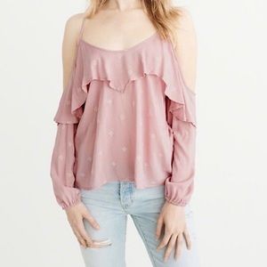 Abercrombie & Fitch Pink Ruffle Cold-Shoulder Blouse | Size Small